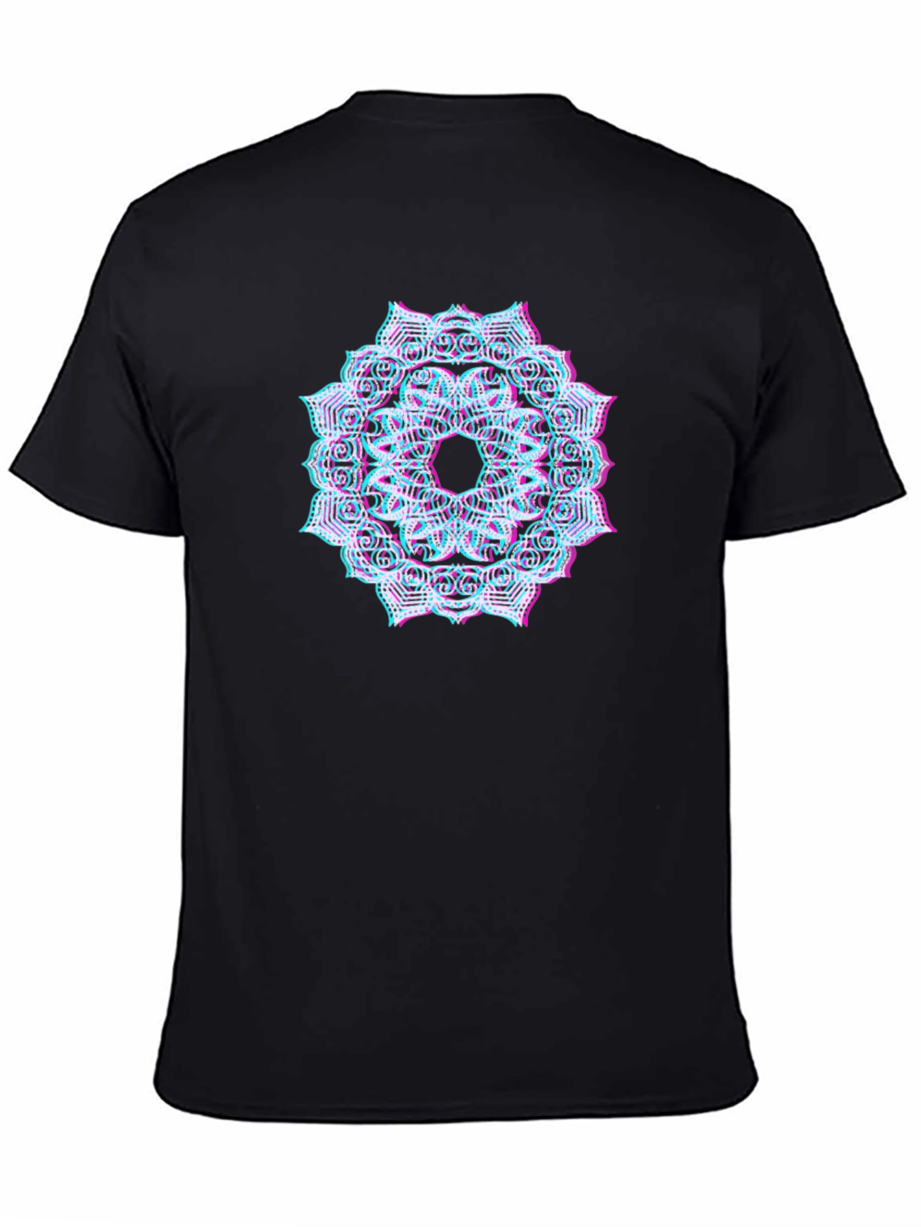 Black Mandala Glitch Black T-Shirt view 4