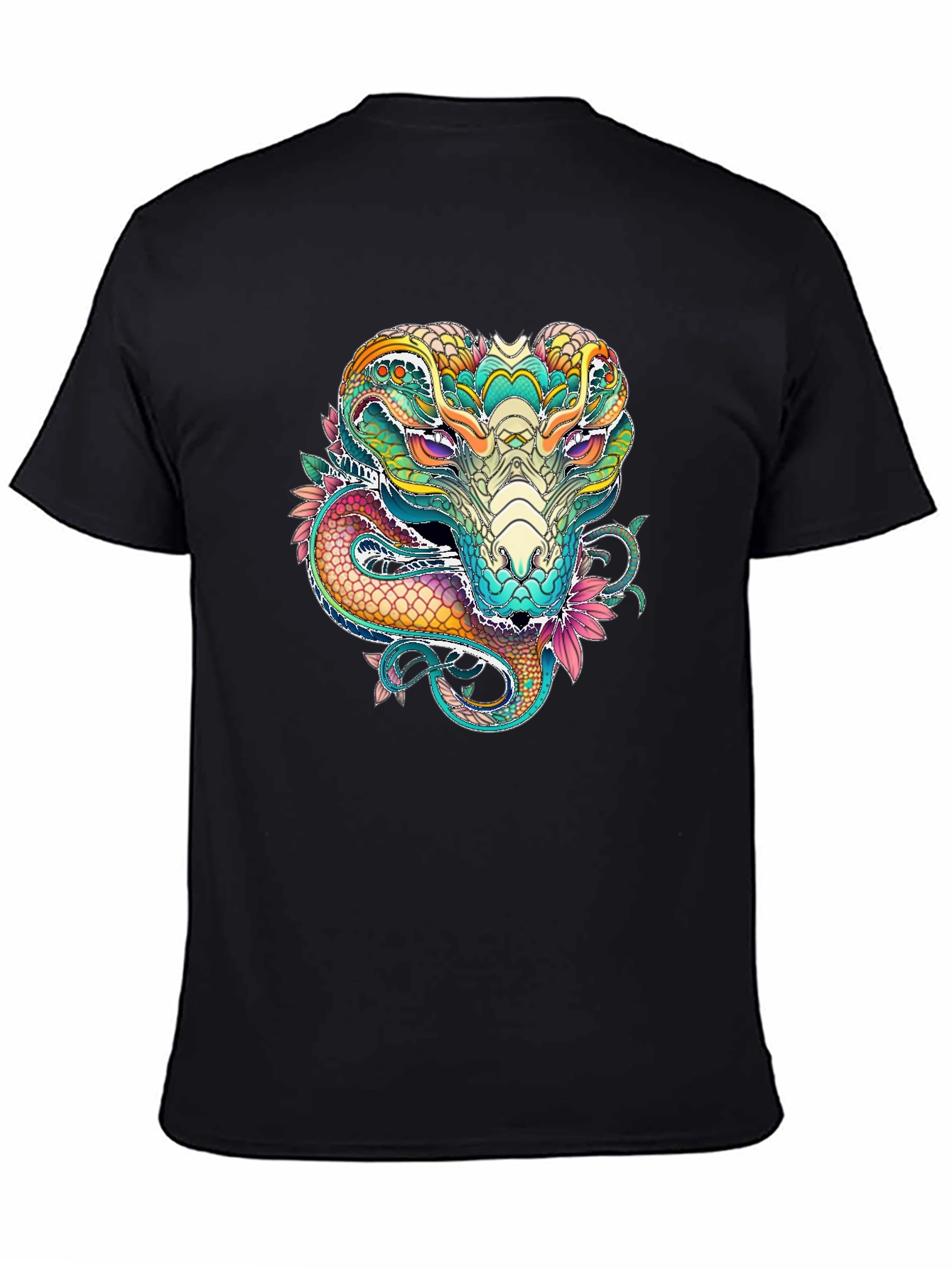 Black Vibrant Cobra Graphic Print Black T-Shirt view 4