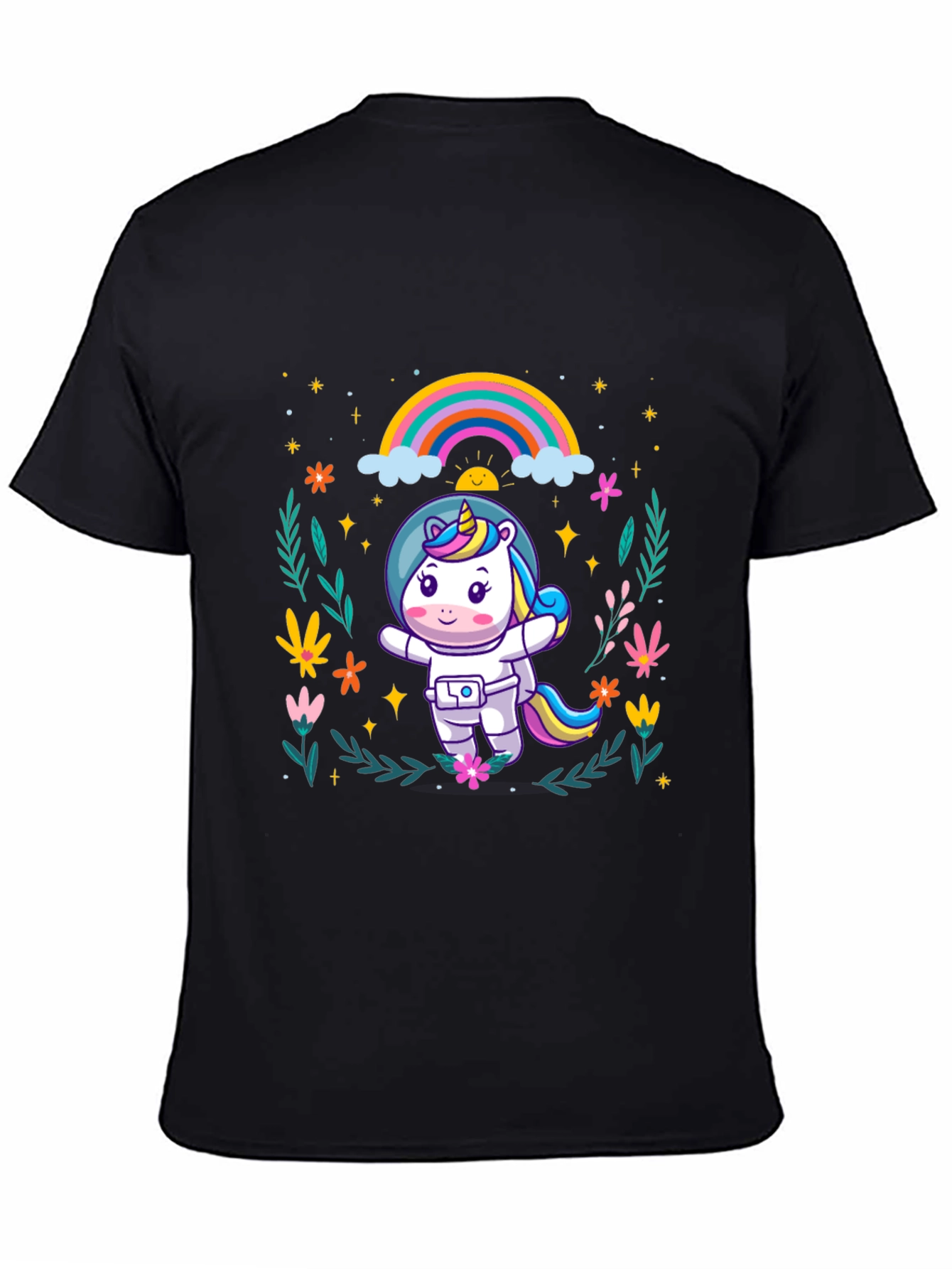 Black Unicorn Astronaut Graphic T-Shirt view 4