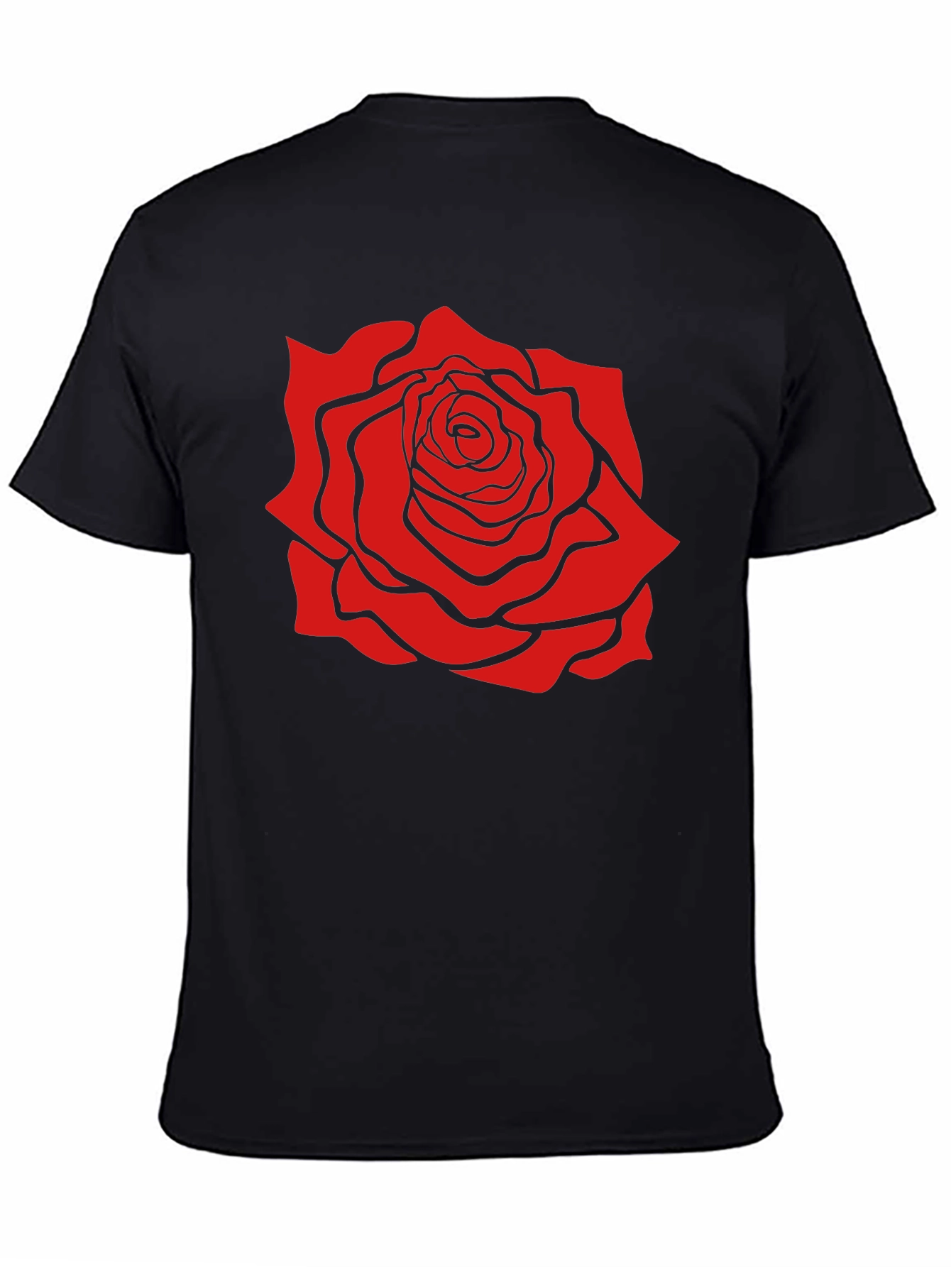 Black Black T-Shirt with Bold Red Rose Graphic view 4
