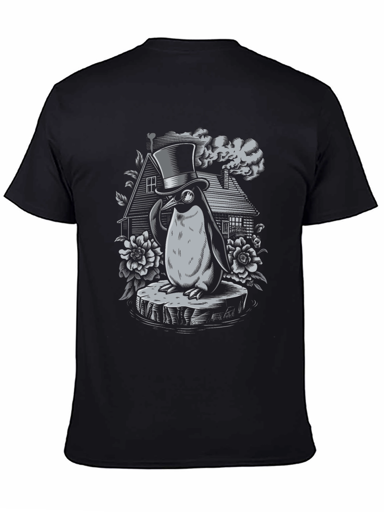 Black Penguin Top Hat Graphic Tee - Unique Design view 4