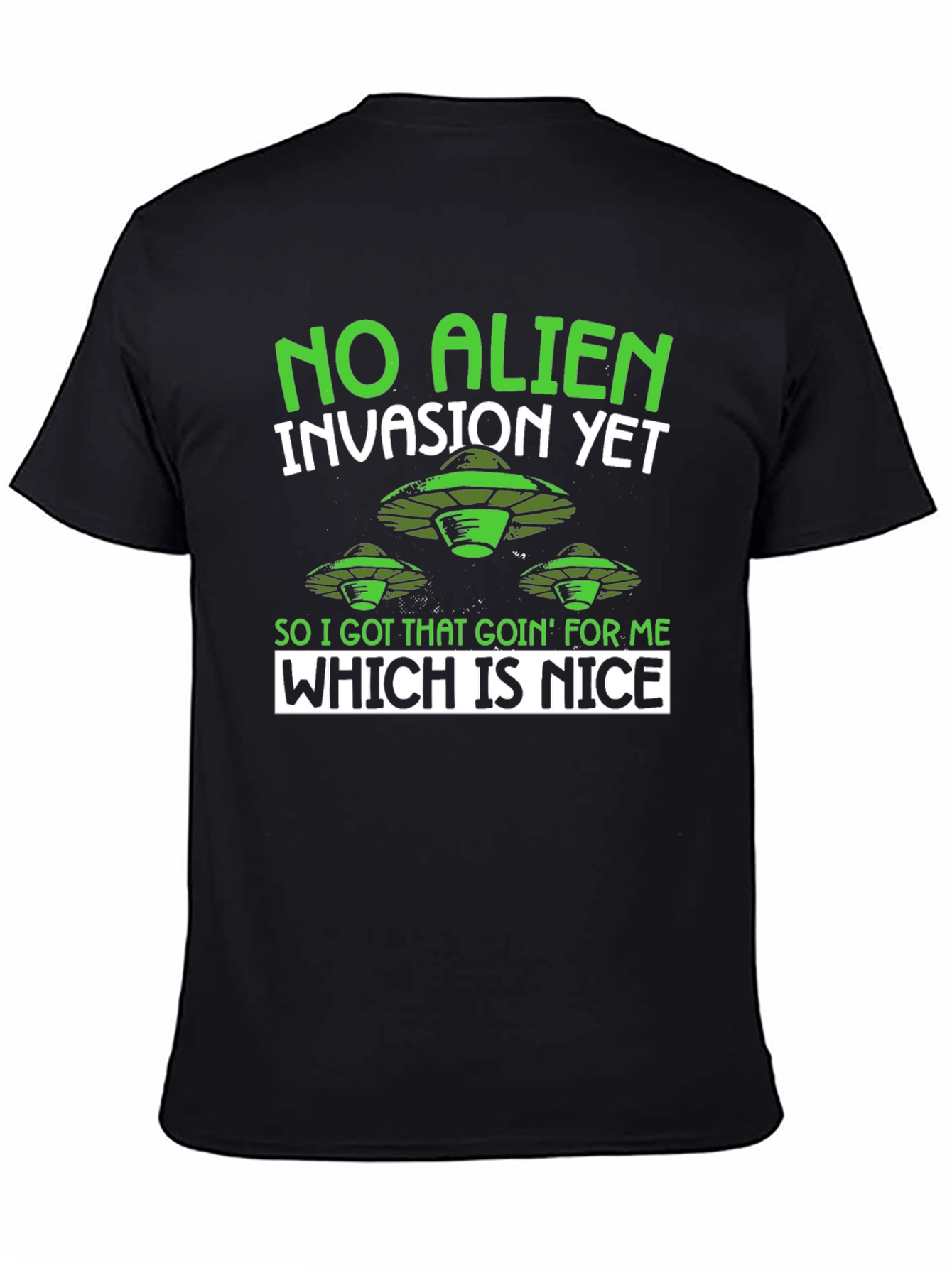 Black No Alien Invasion Humor Graphic T-Shirt view 4