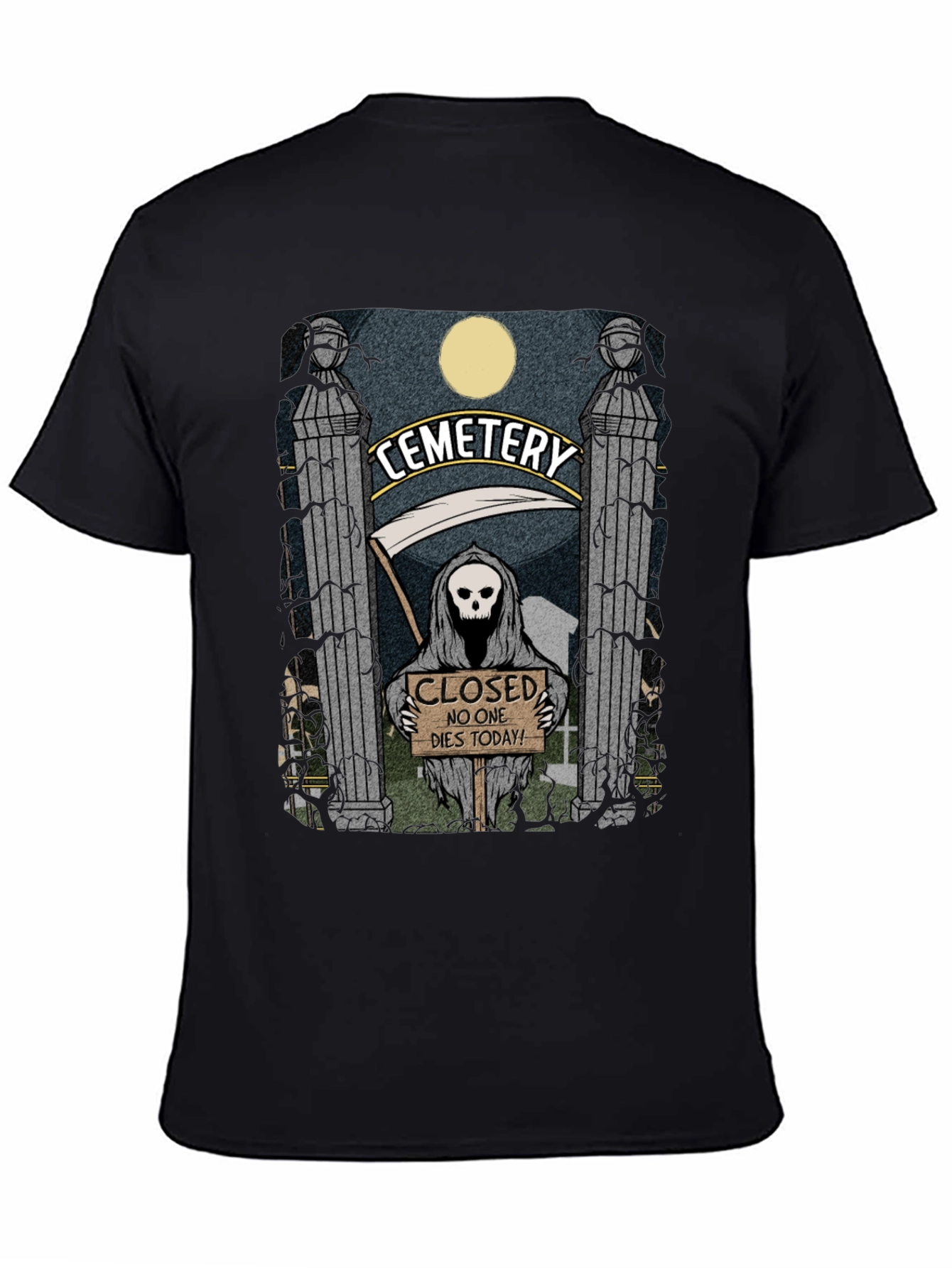 Black Cemetery Reaper Graphic T-Shirt - No One Dies Today view 4