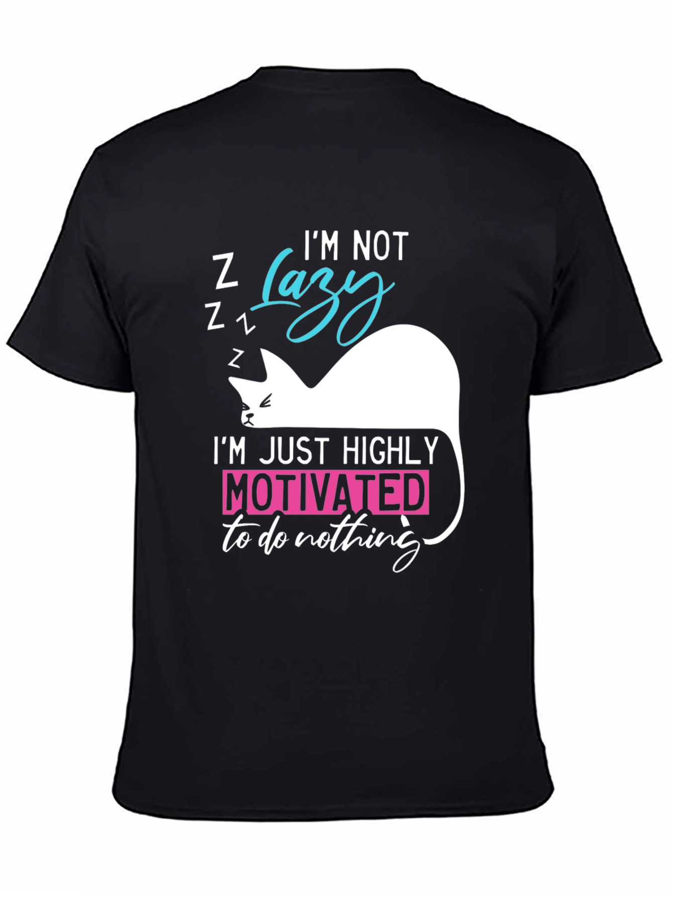 Black Funny Cat Lazy Motivation T-Shirt view 4