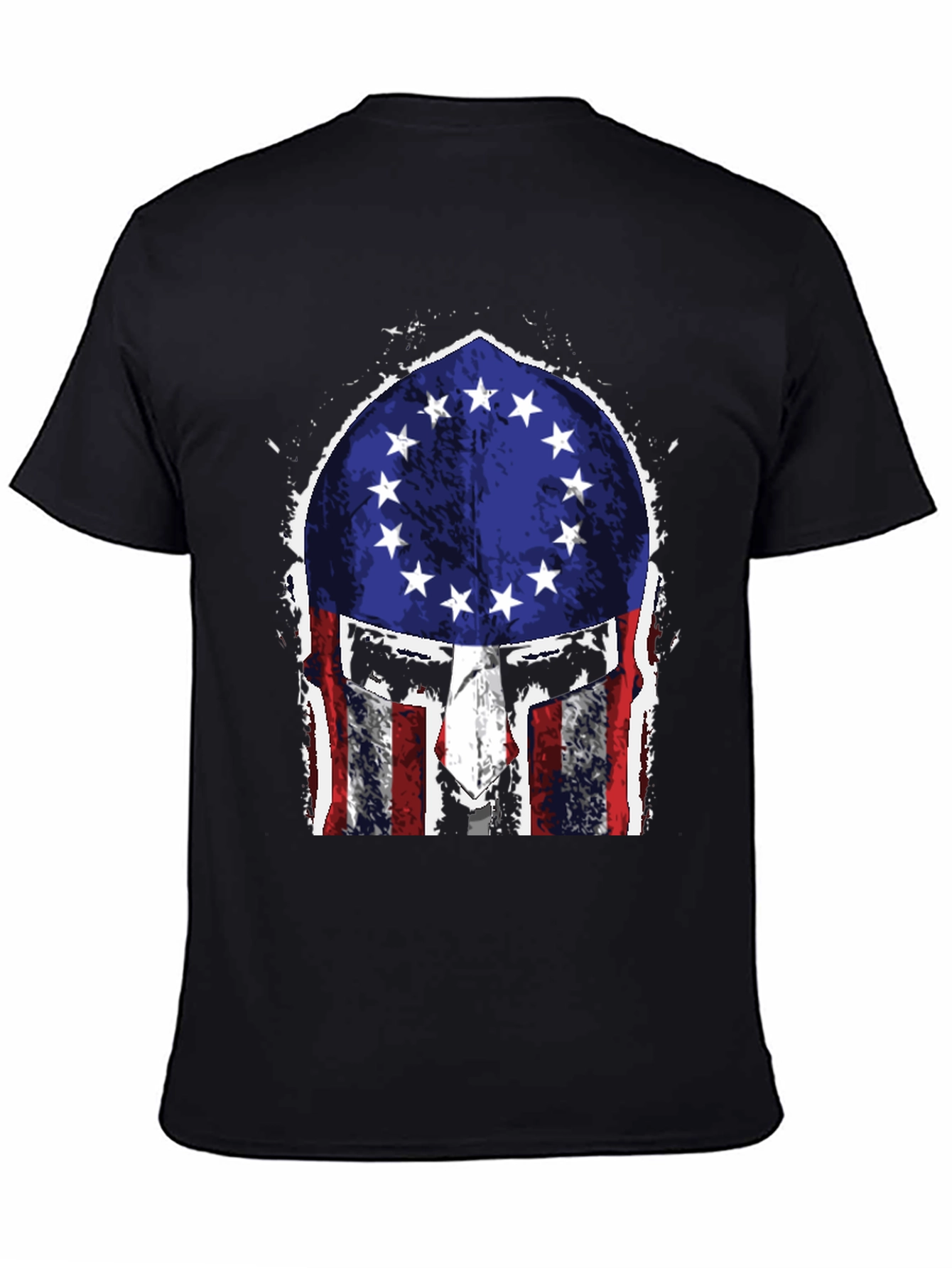 Black American Flag Spartan Helmet T-Shirt view 4