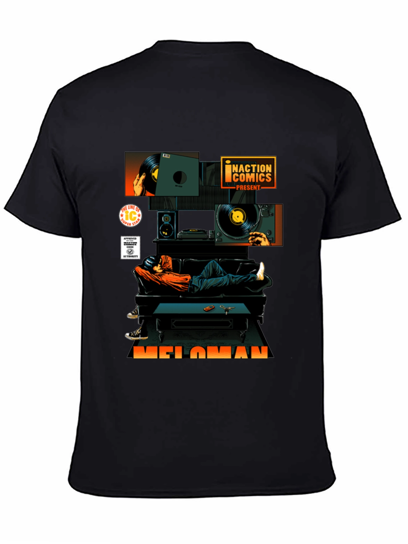 Black Meloman Graphic T-Shirt - Black Cotton Tee view 4