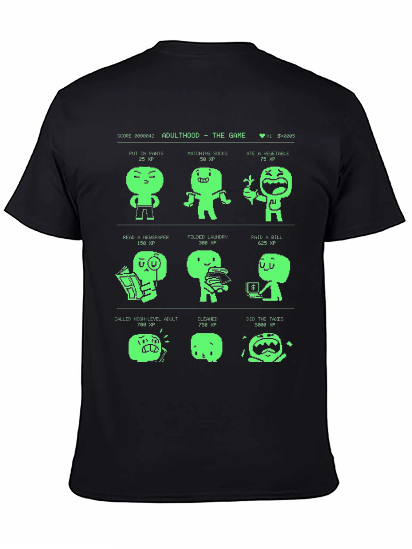 Black Adulthood Game Level Up Black T-Shirt view 4