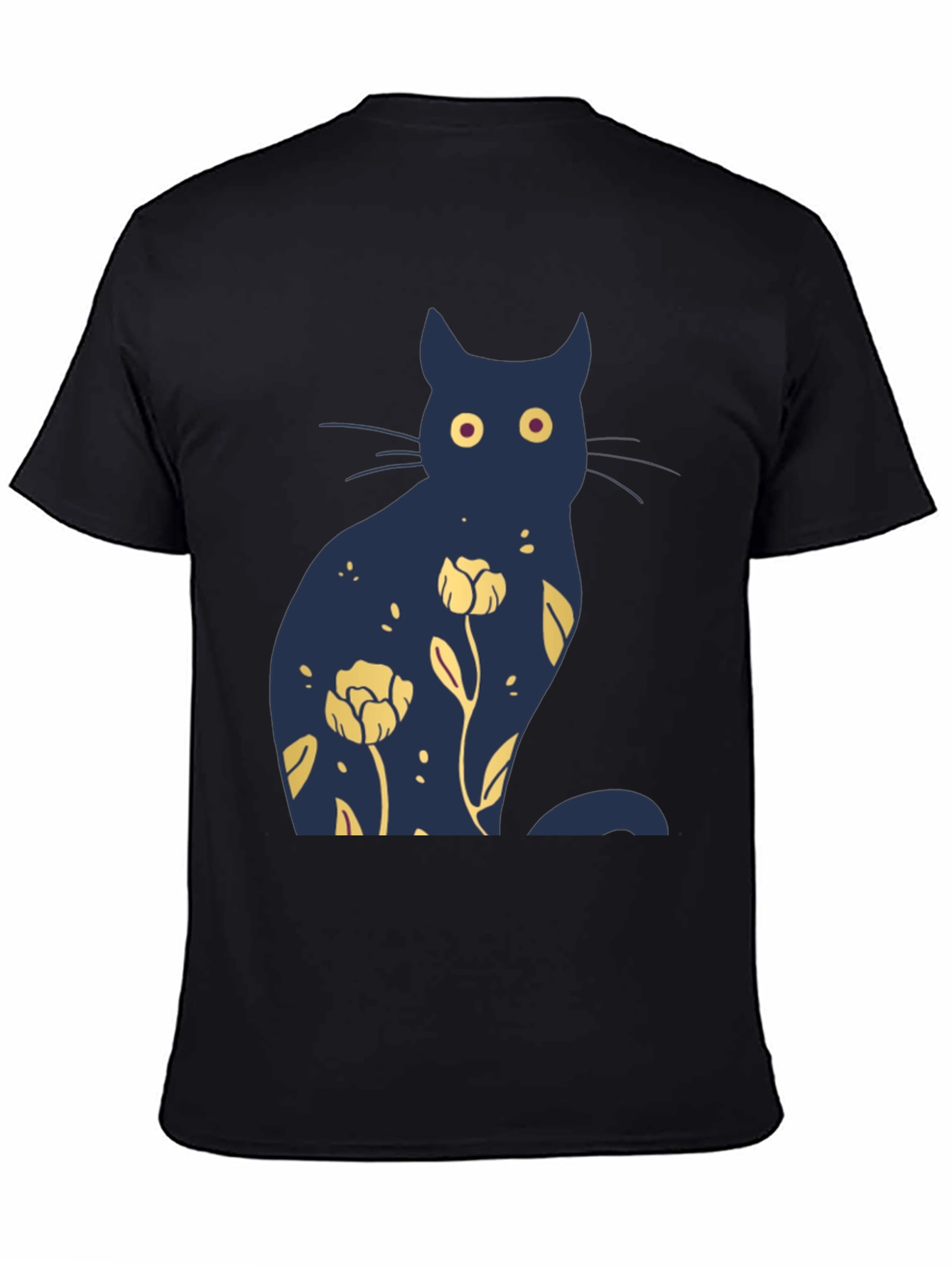 Black Floral Cat Graphic Tee - Unique Design view 4