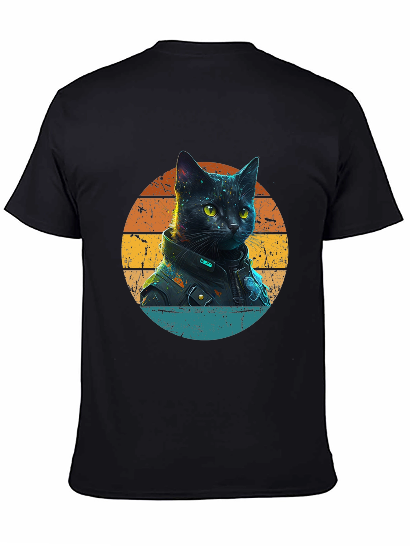 Black Cool Cat in Jacket T-Shirt view 4