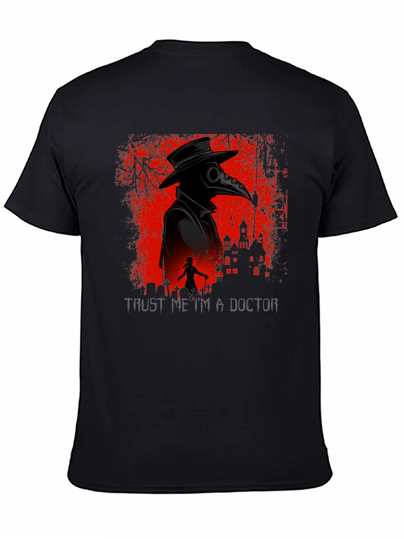 Black Plague Doctor Graphic Tee - Trust Me I'm a Doctor T-Shirt view 4