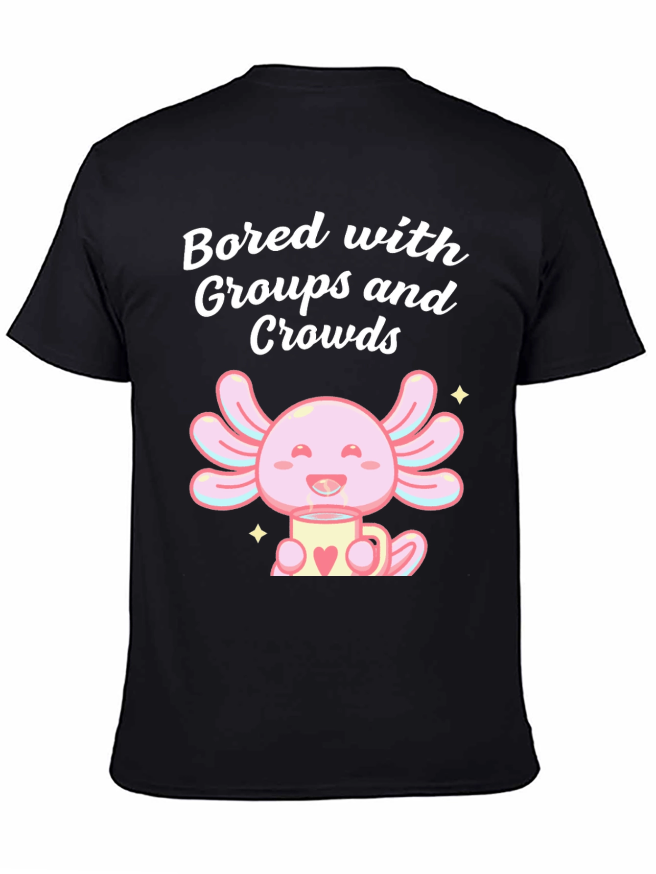 Black Bored Axolotl T-Shirt - Introvert Humor view 4