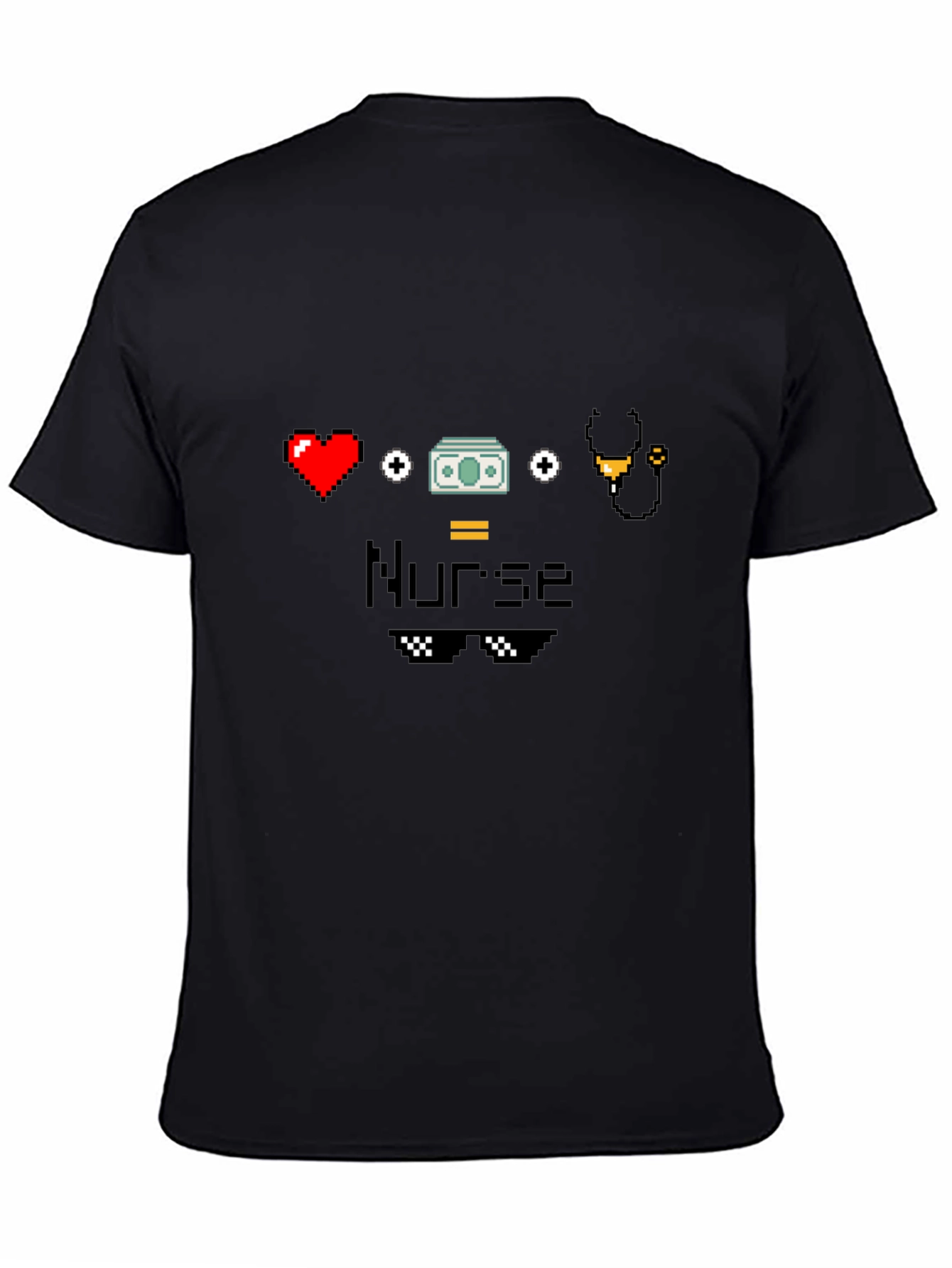Black Nurse Pixel Art Black T-Shirt - Cool Nurse Tee view 4