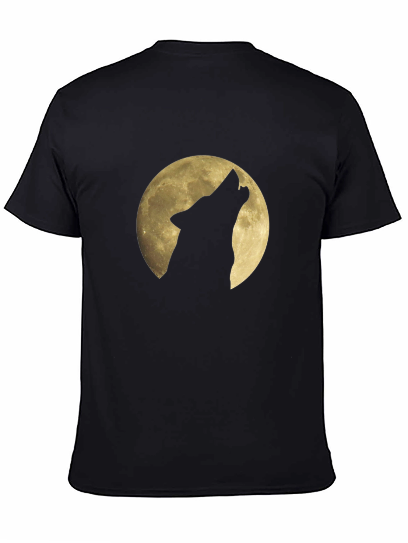 Black Wolf Howling at Moon Graphic Black T-Shirt view 4