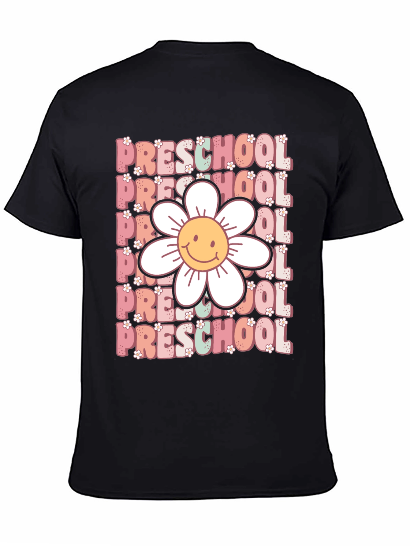 Black Preschool Teacher T-Shirt - Floral Graphic view 4