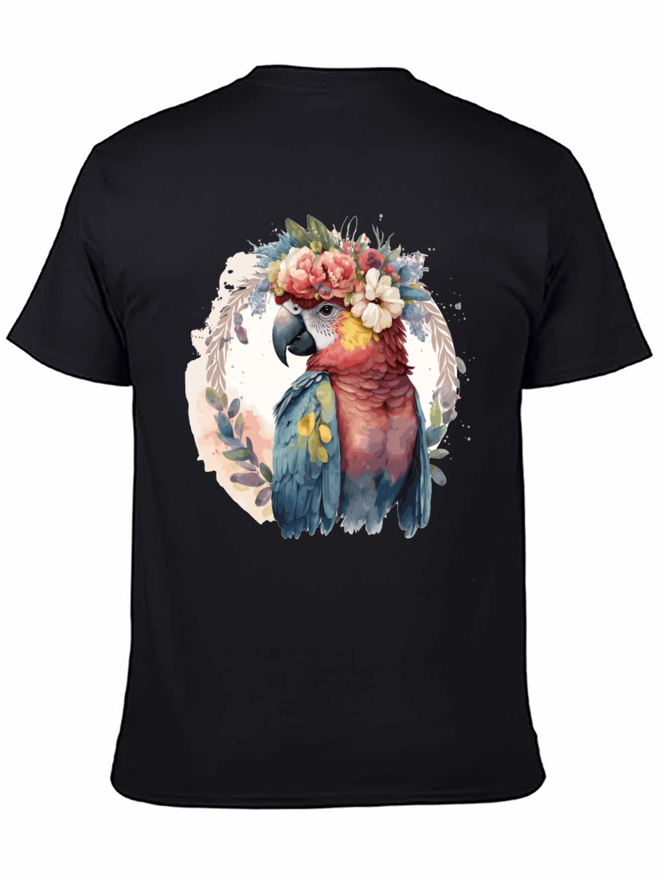 Black Parrot Floral Crown T-Shirt - Men's Black Tee view 4
