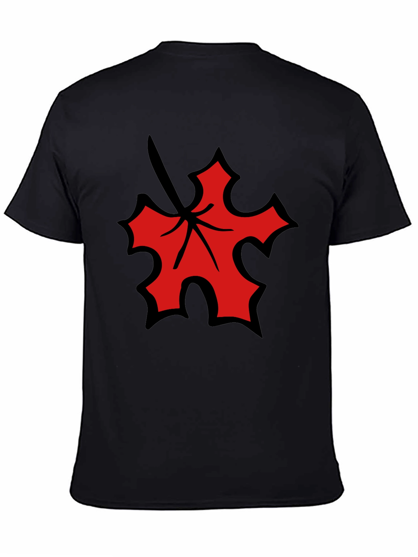Black Red Leaf Graphic Black T-Shirt view 4