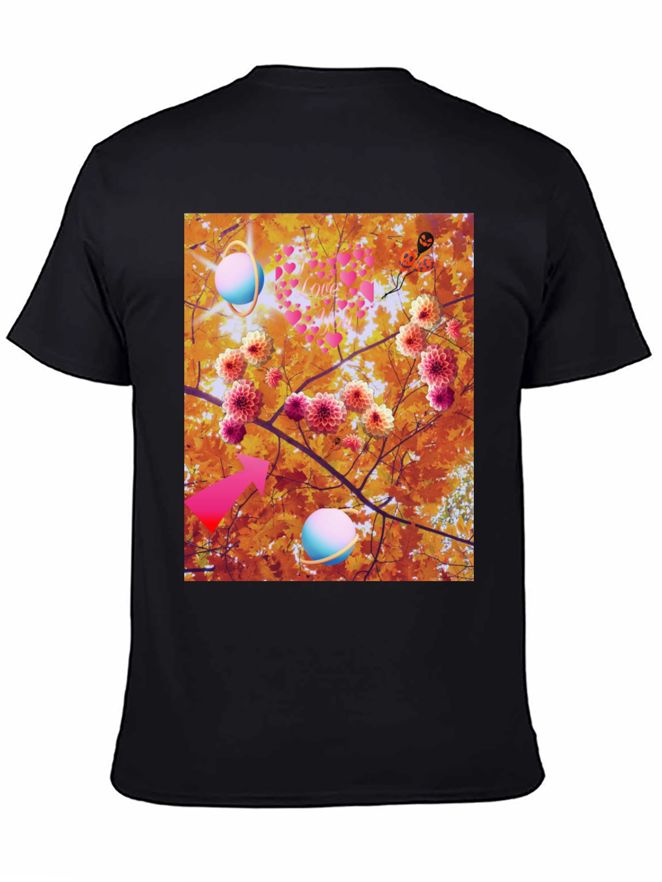 Black Artistic Graphic Tee: Floral Galaxy Love view 4