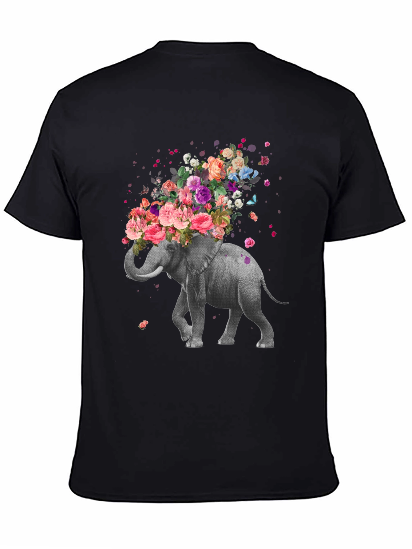 Black Floral Elephant T-Shirt - Unique Graphic Tee view 4