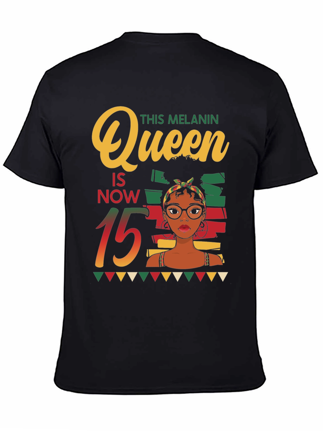 Melanin Queen 15th Birthday Black T-Shirt - 4