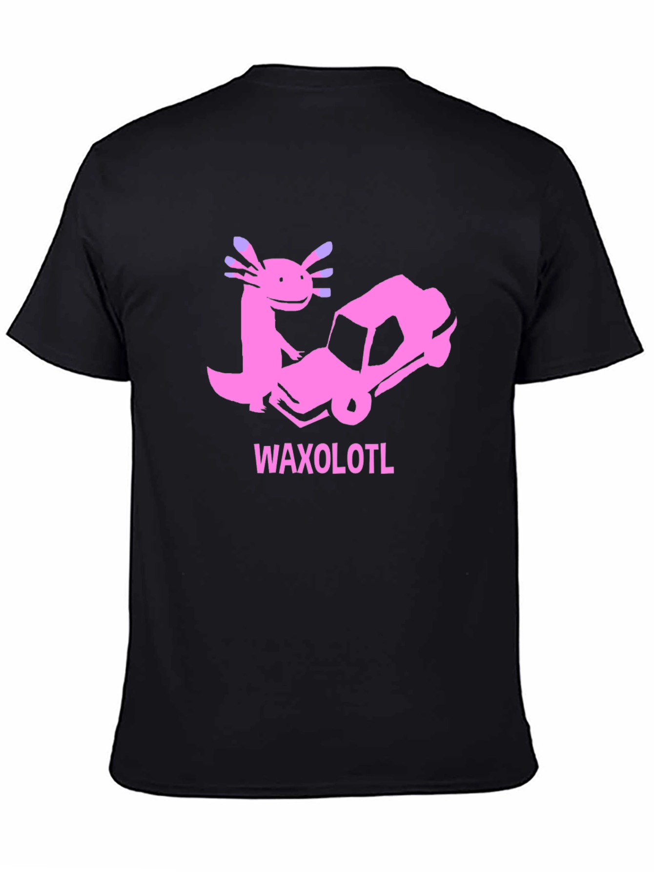 Black Axolotl Car T-Shirt: Funny Pink Cartoon Tee view 4