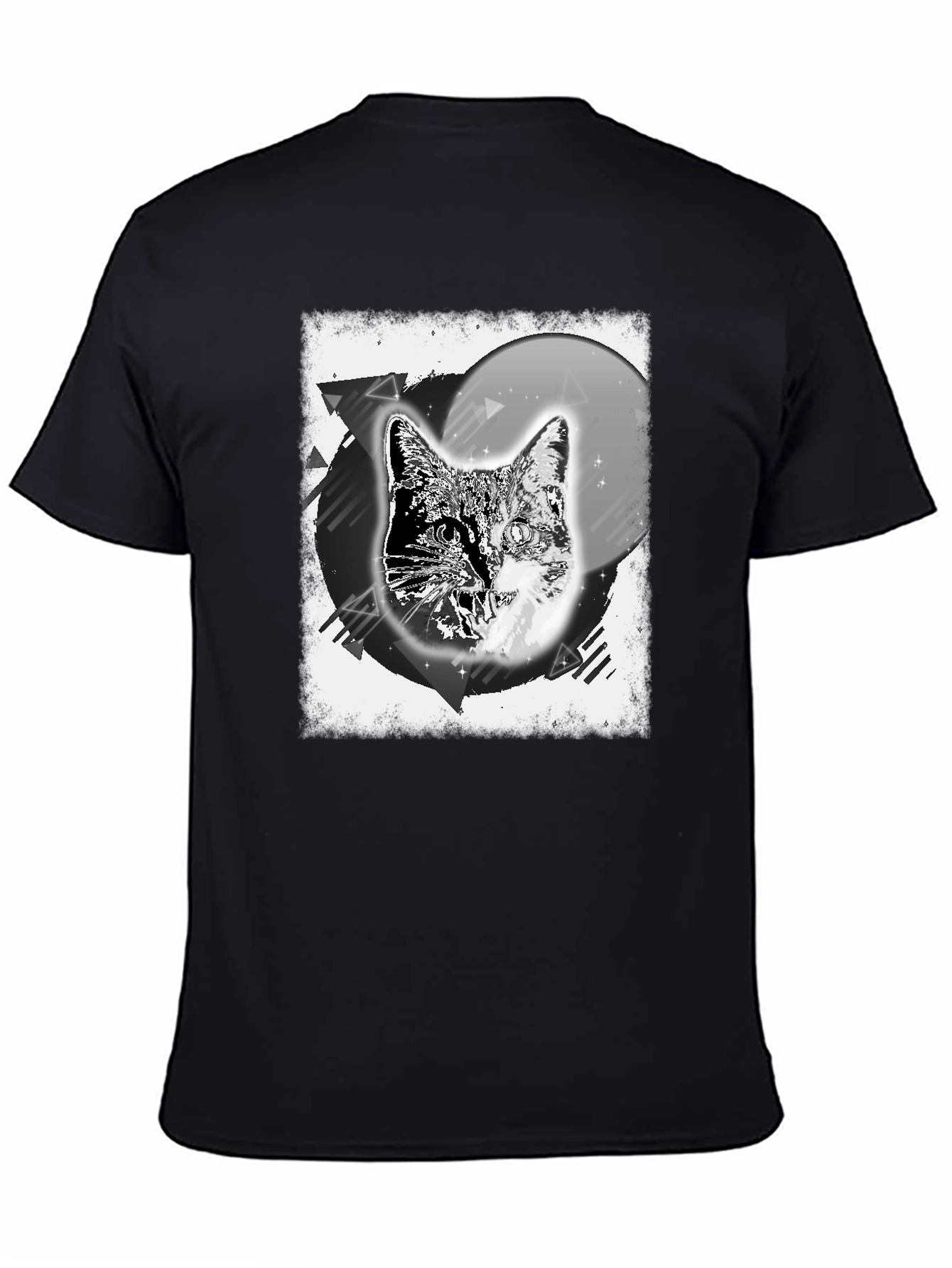 Black Cosmic Cat Graphic Tee - Black Cotton Blend view 4