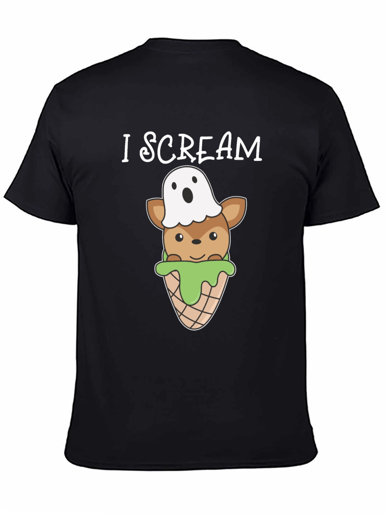 Black I Scream Deer Ghost Graphic T-Shirt view 4