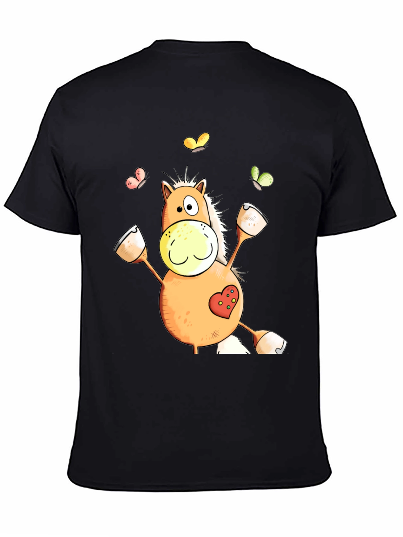 Black Horse Cartoon Graphic Black T-Shirt view 4