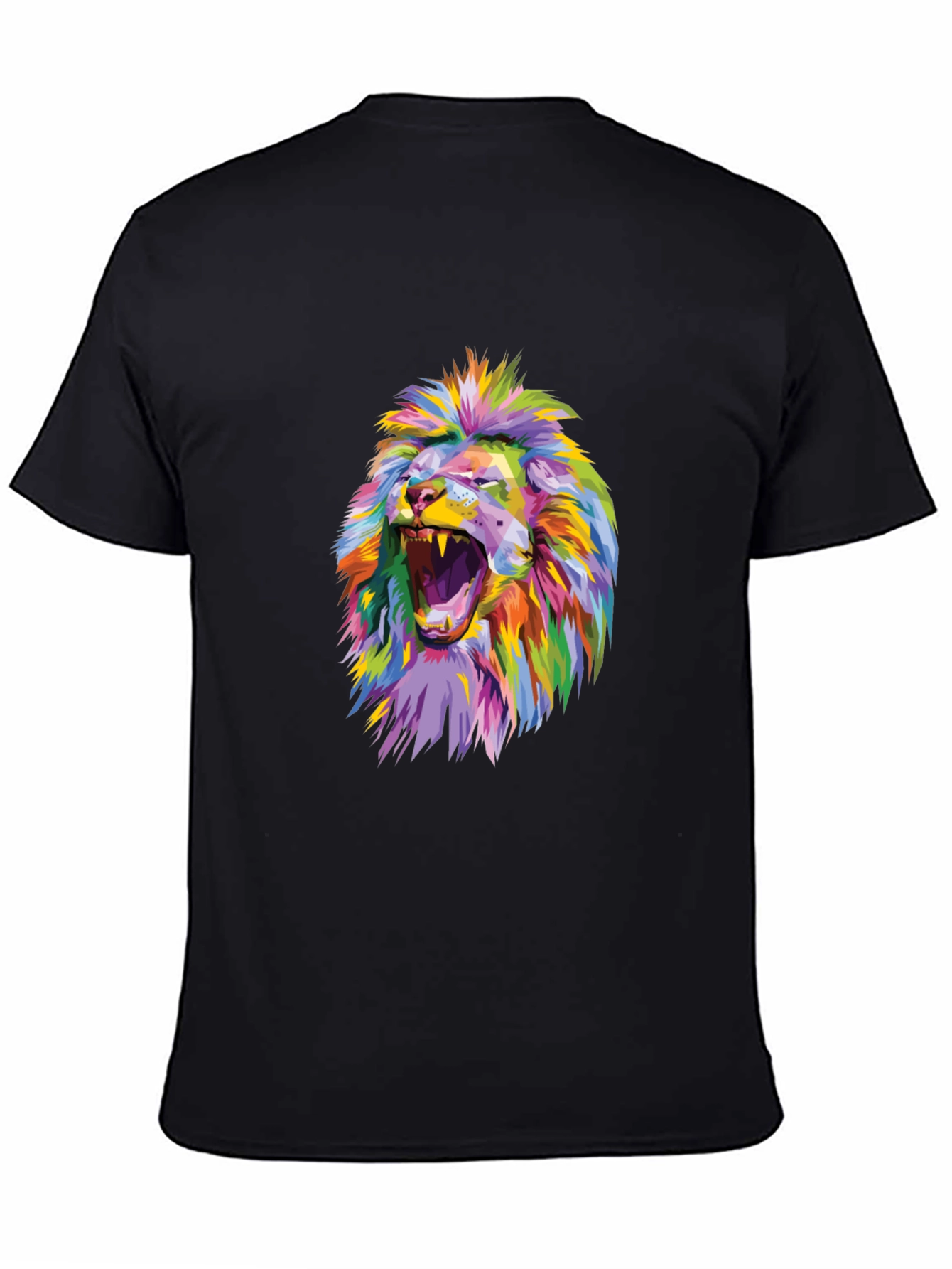 Black Colorful Lion Graphic Print Black T-Shirt view 4