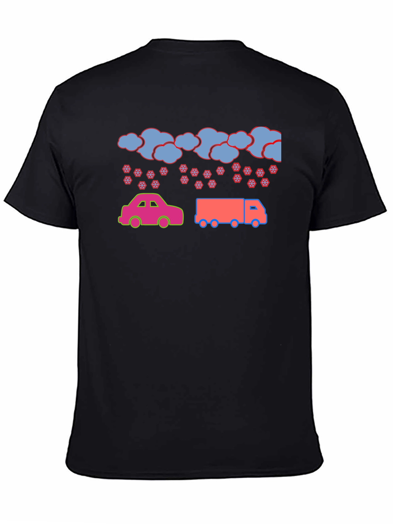 Black Cartoon Car & Truck Snow Day Black T-Shirt view 4