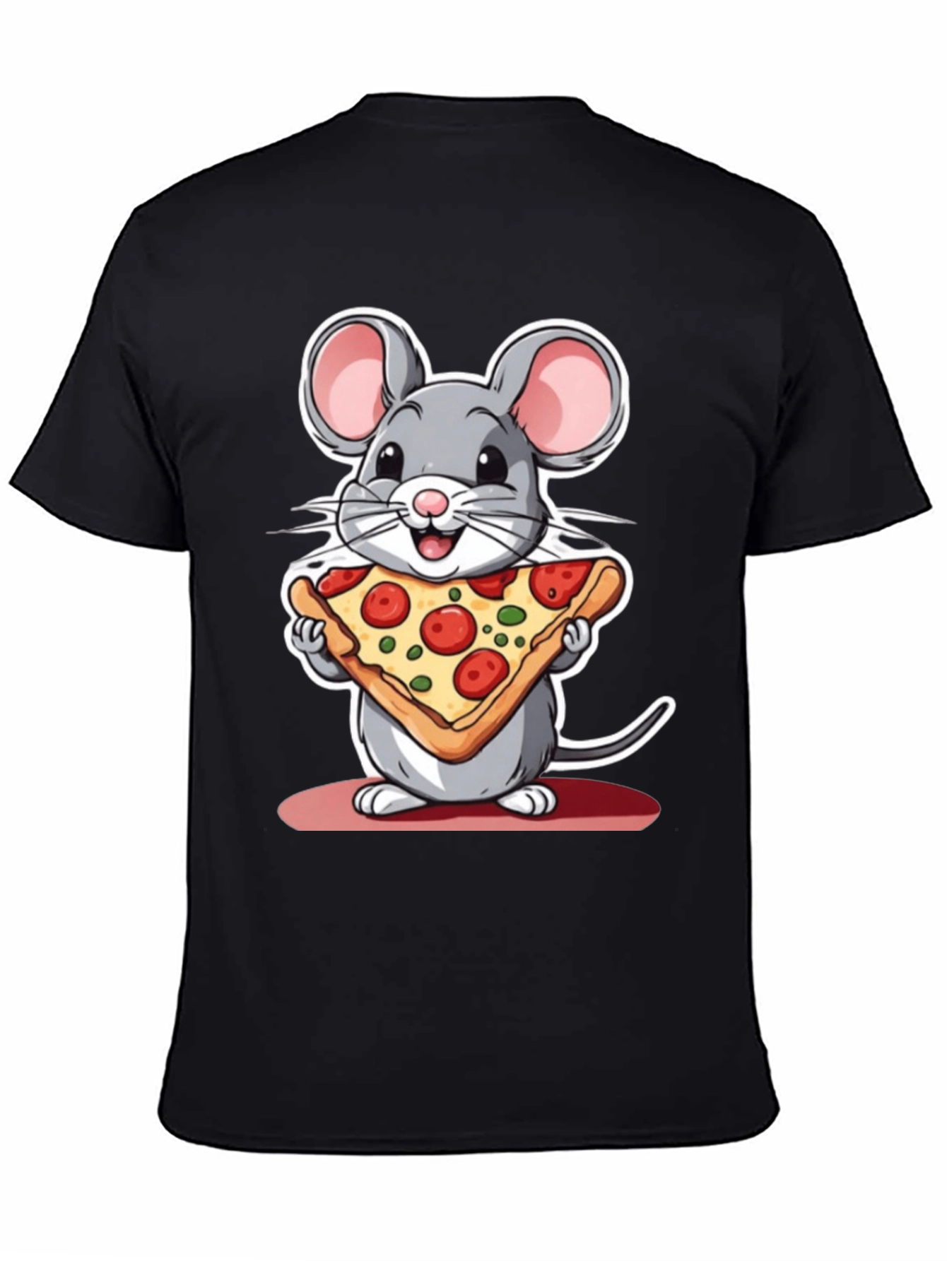 Black Cartoon Mouse Pizza Graphic Tee view 4