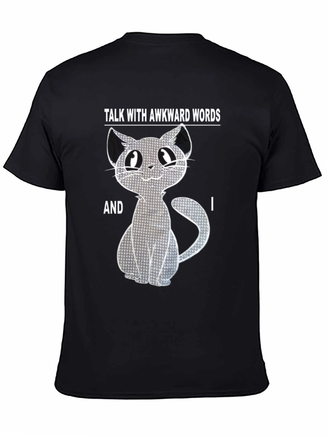 Black Awkward Words Cat T-Shirt - Black Cotton Blend Graphic Tee view 4