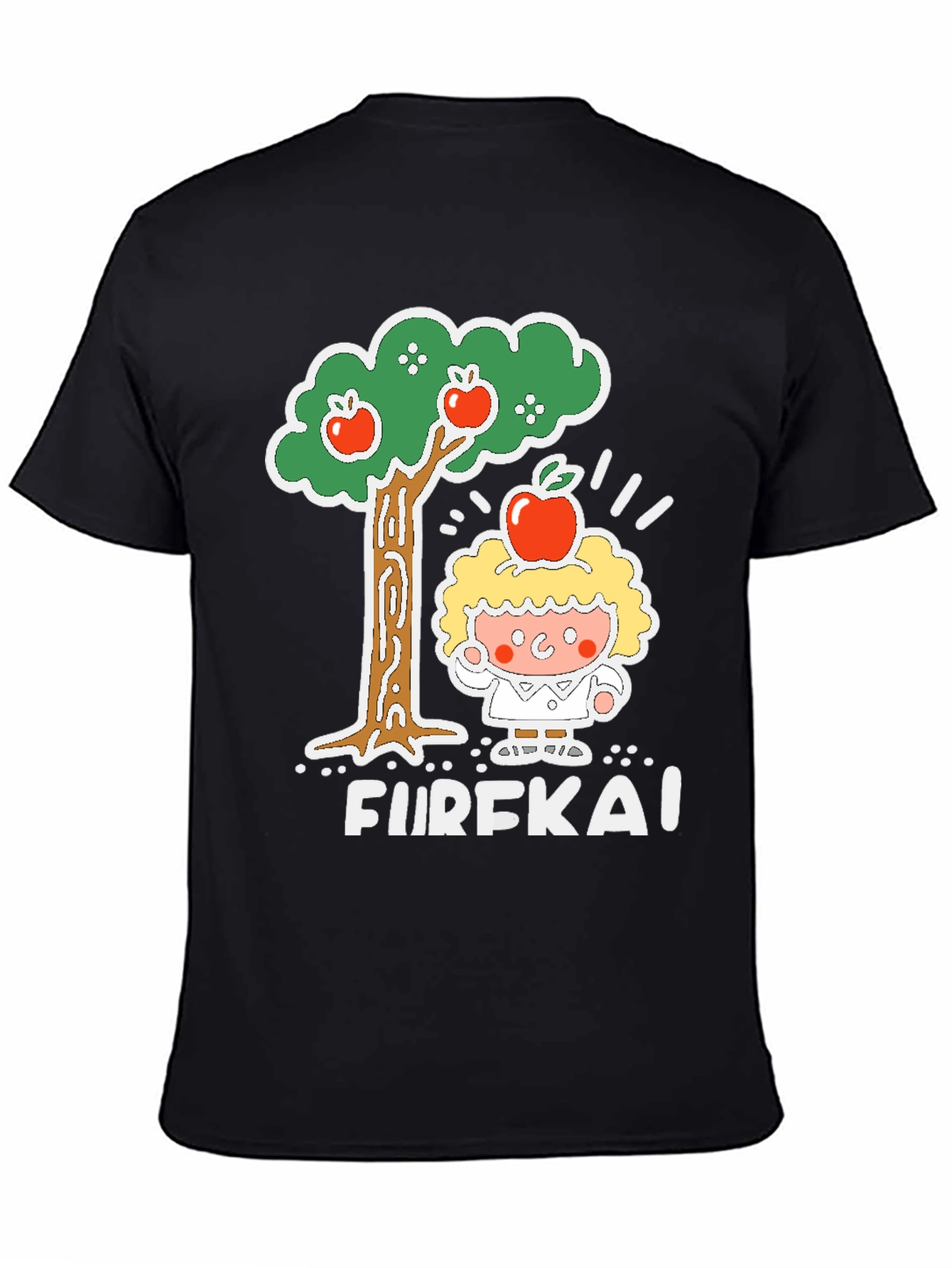 Black Eureka Apple Cartoon Graphic Black T-Shirt view 4