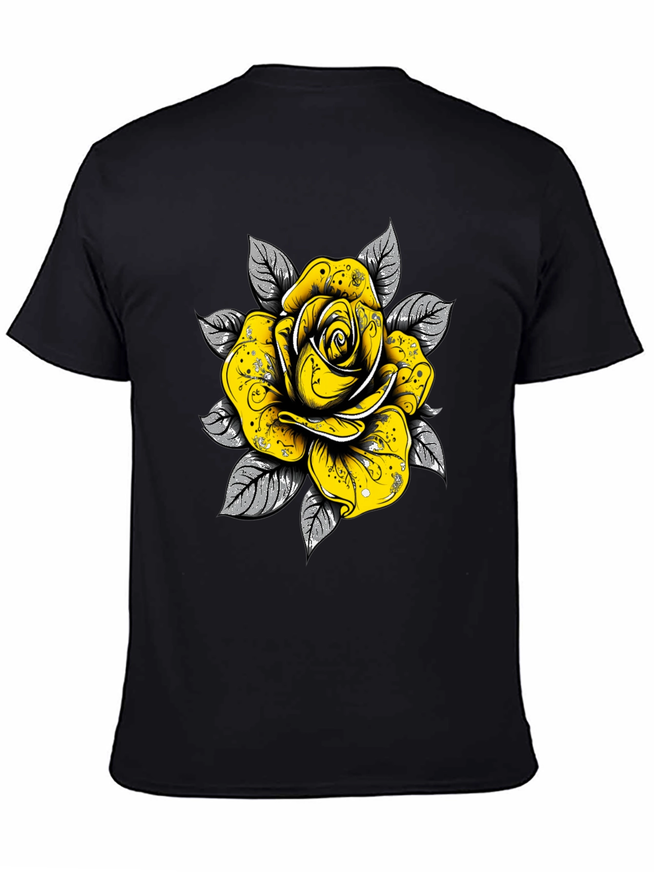Black Rose Graphic Tee - Sleek Black Cotton T-Shirt view 4