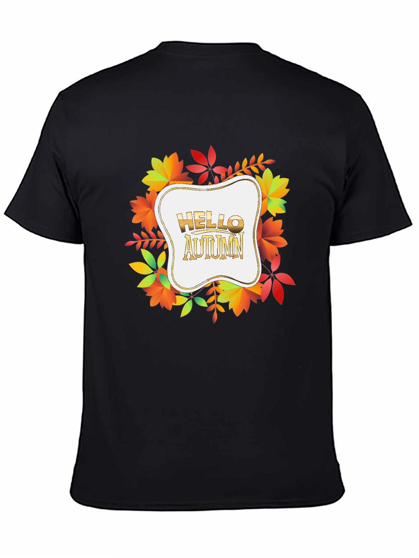 Black Hello Autumn Black T-Shirt - Fall Season Tee view 4