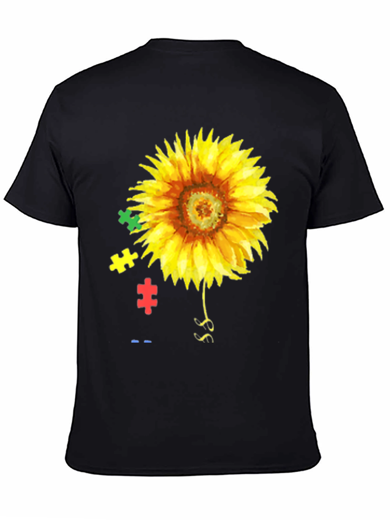 Black Sunflower Autism Awareness T-Shirt view 4