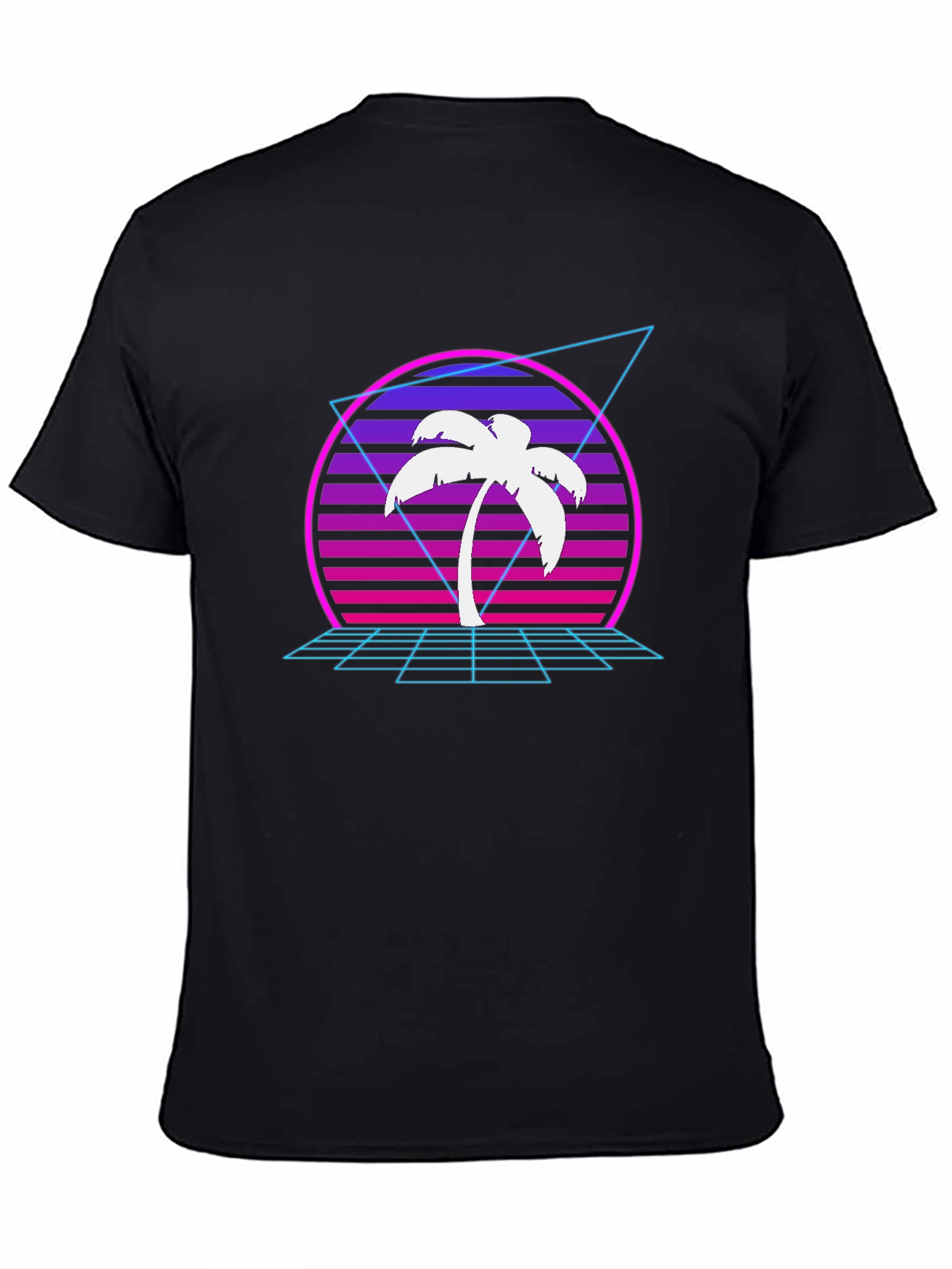 Black Retro Palm Tree T-Shirt - Synthwave Design view 4