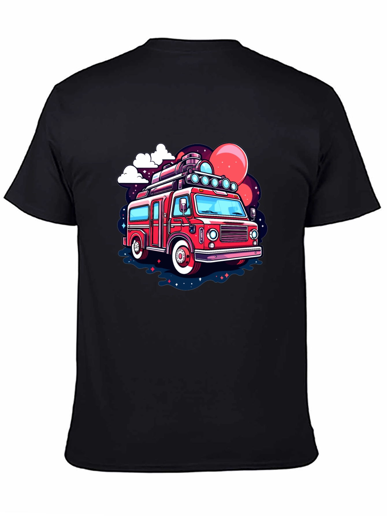 Black Retro Cartoon Bus Graphic T-Shirt view 4