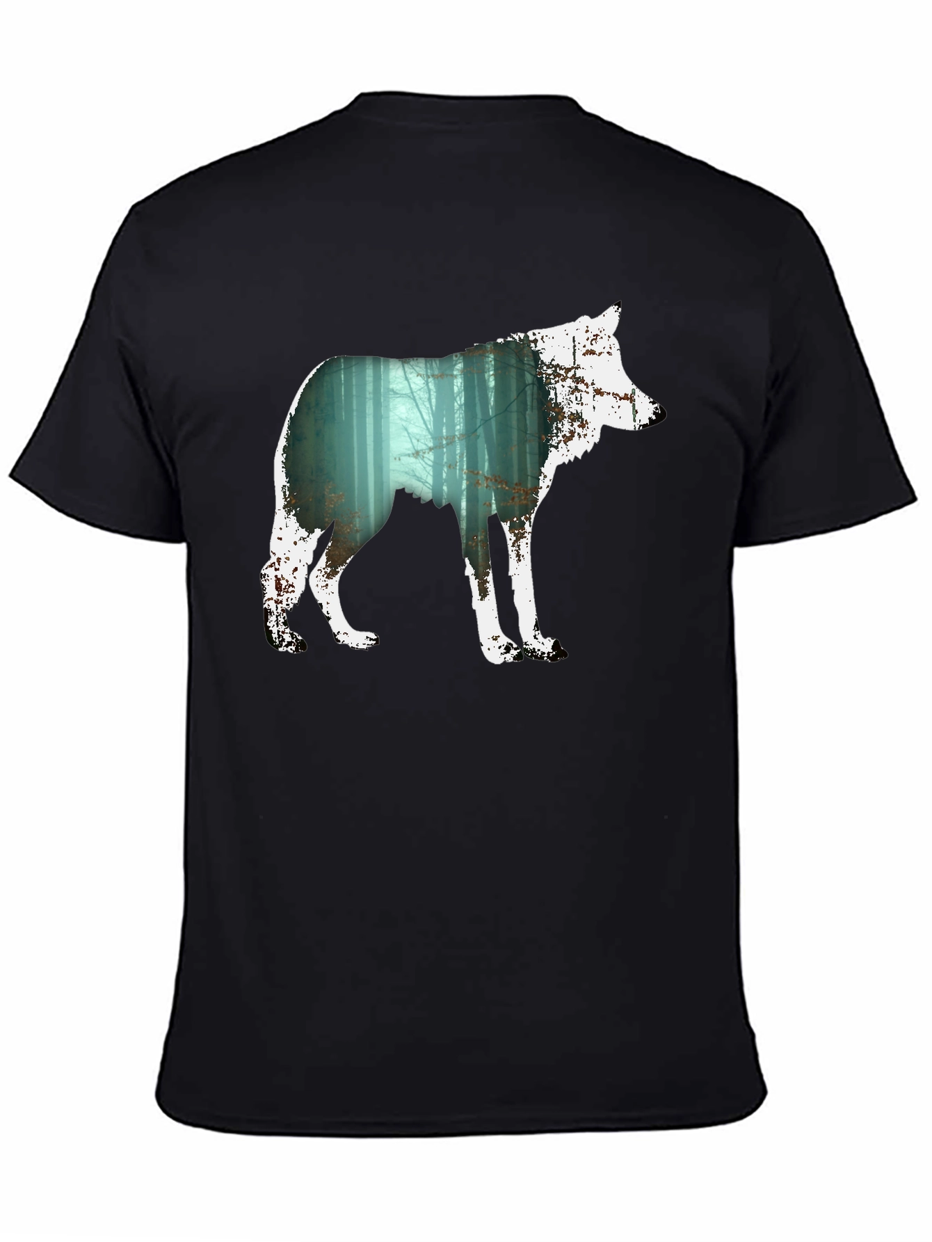 Black Wolf Silhouette Forest Graphic Tee - Black view 4