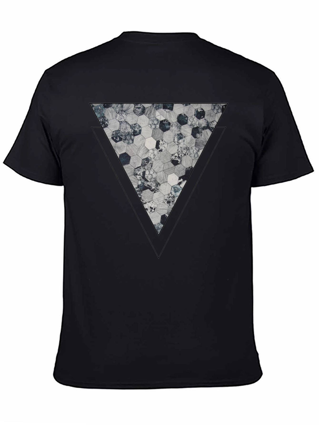 Black Geometric Hexagon Triangle Graphic Tee - Black view 4