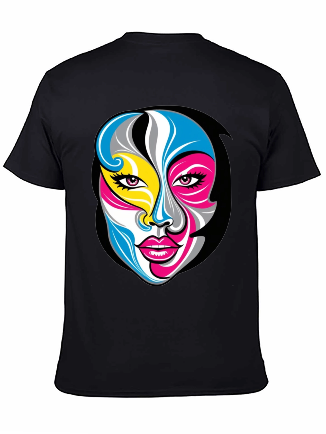 Black Abstract Face Graphic Tee - Unisex Black T-Shirt view 4