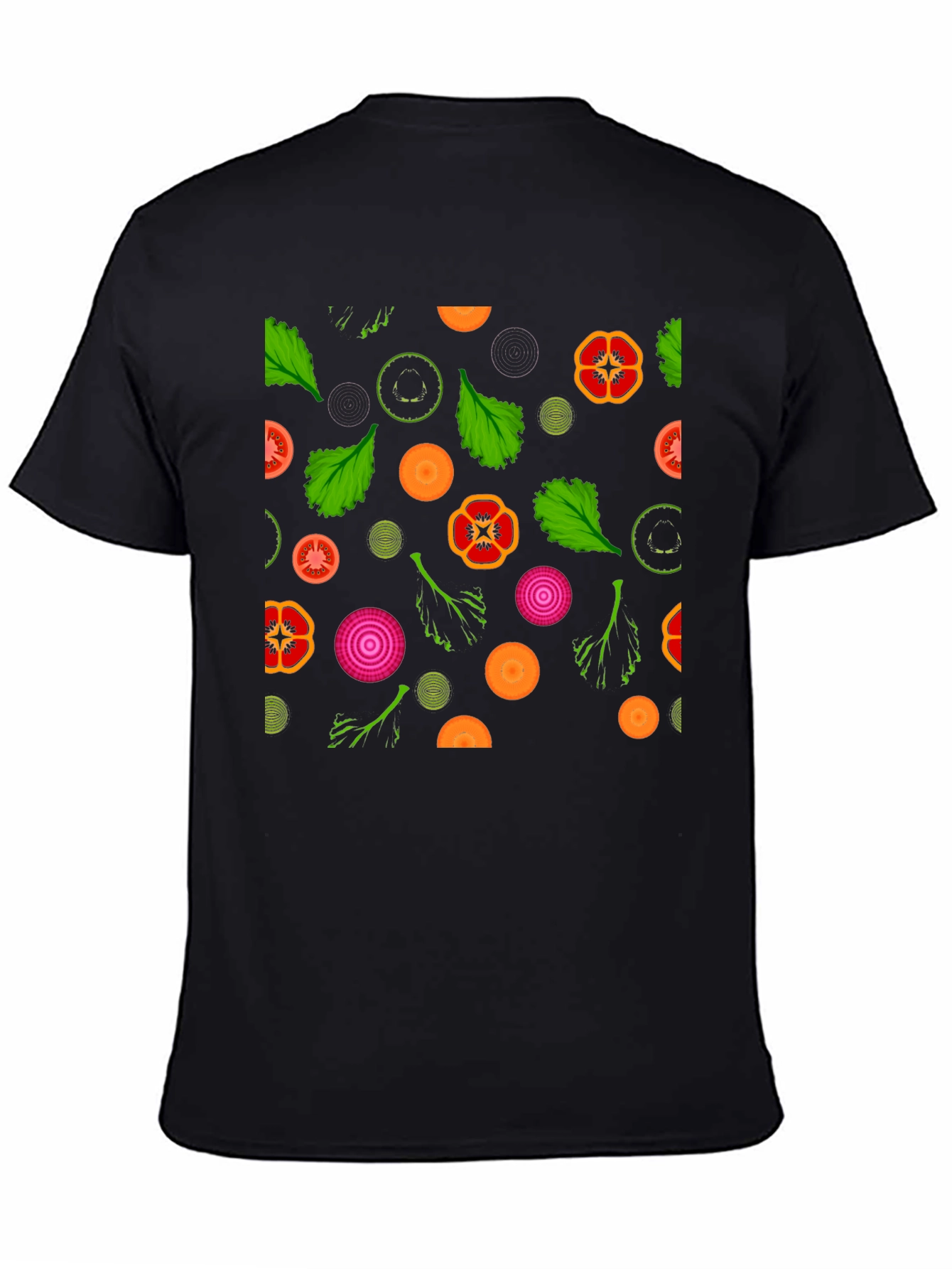 Black Vegetable Pattern T-Shirt - Black view 4
