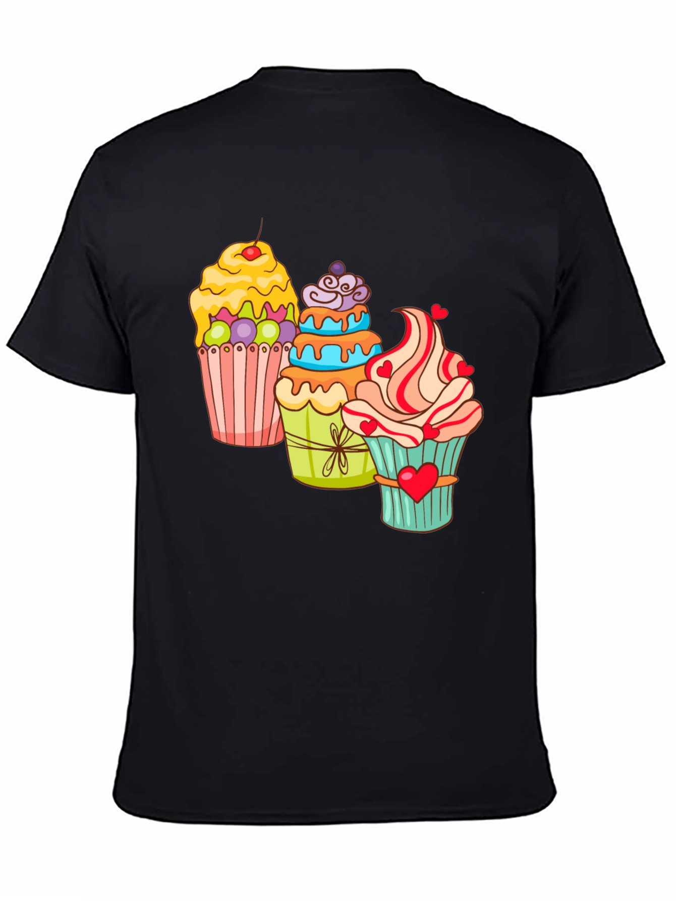 Black Cupcake T-Shirt Black Cotton Short Sleeve Dessert Lover view 4