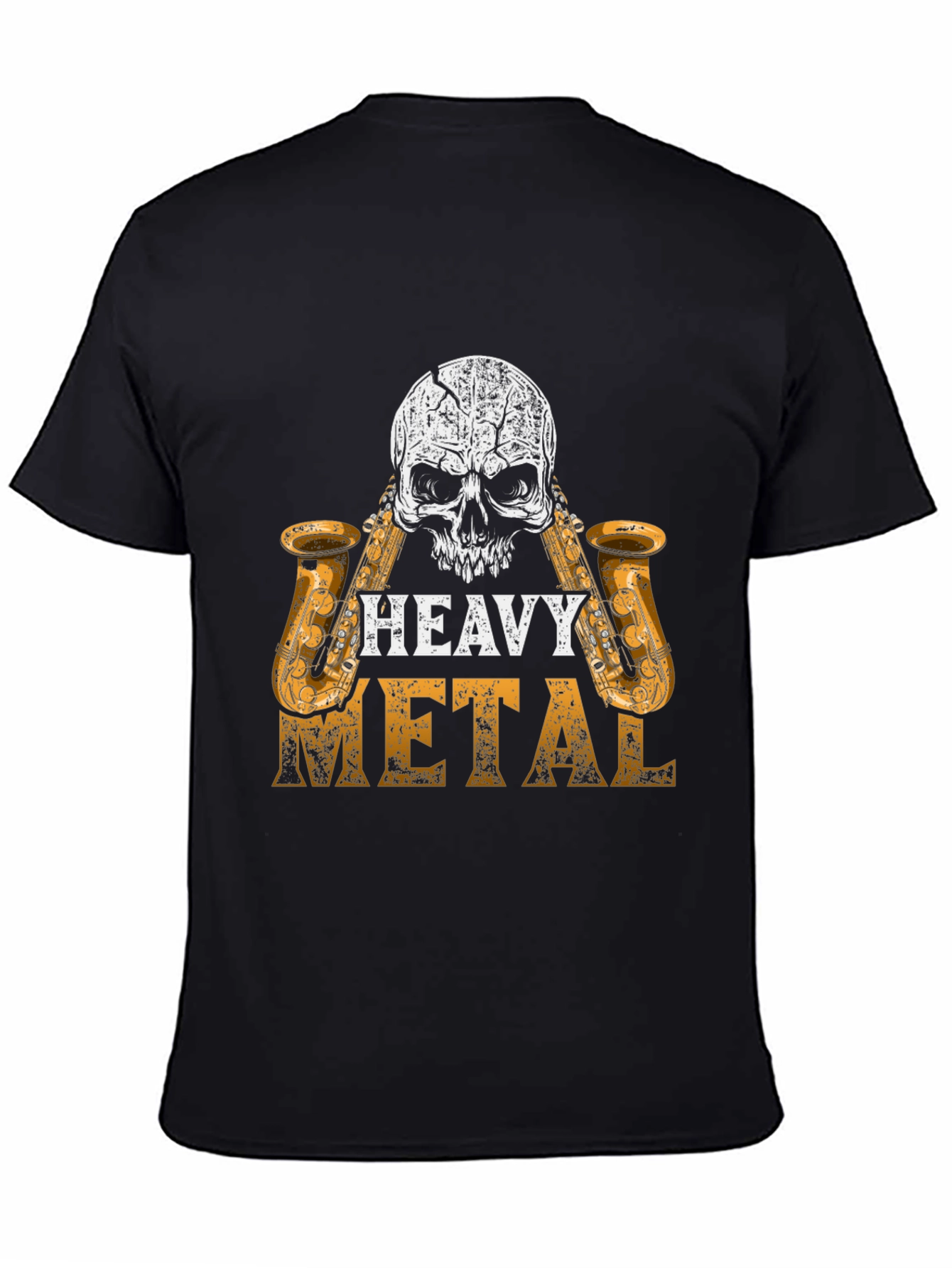 Black Heavy Metal Skull Saxophone Graphic Black T-Shirt view 4