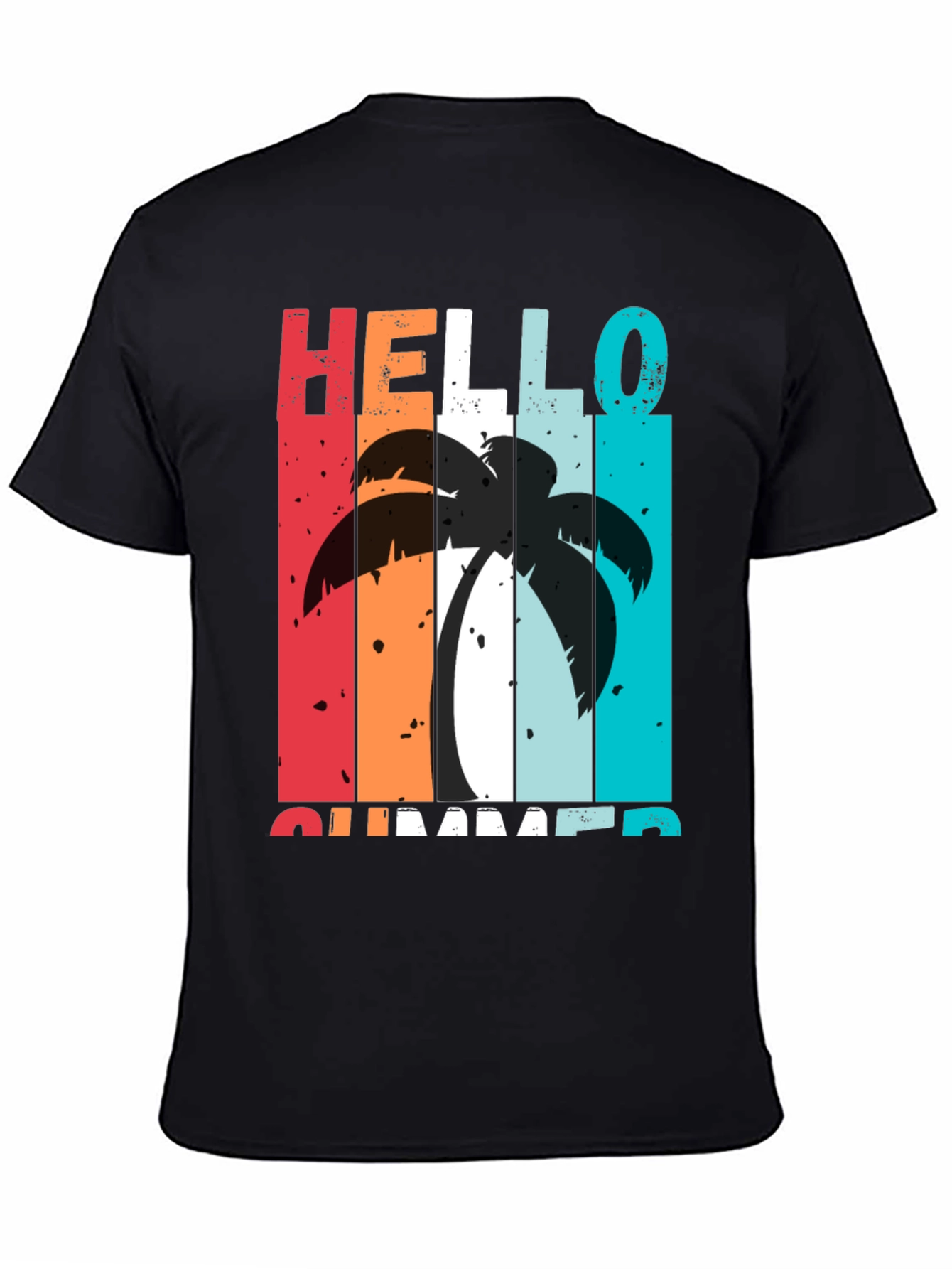 Black Hello Summer Palm Tree Graphic Tee view 4