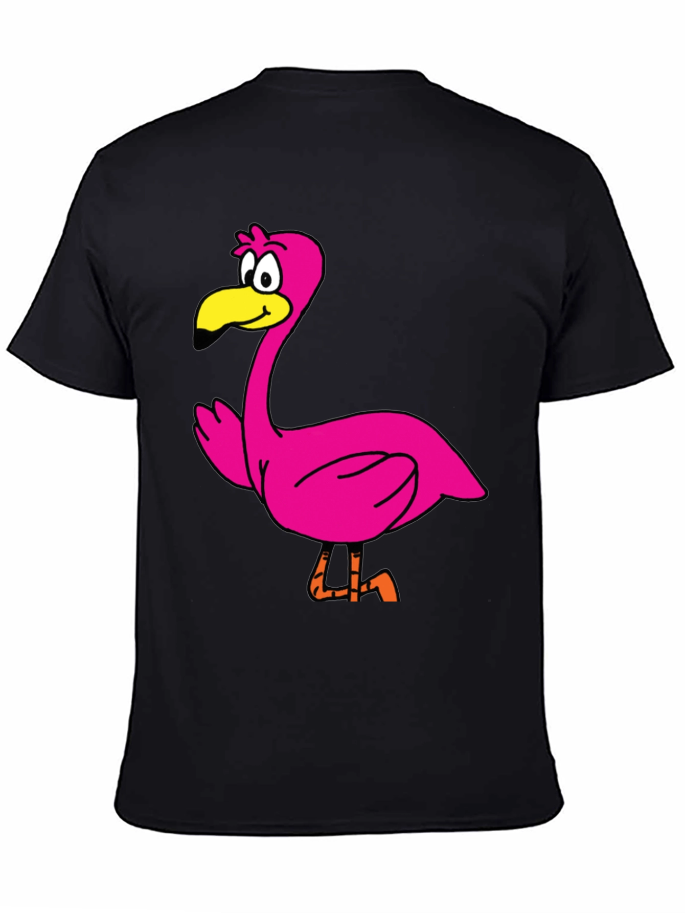 Black Cartoon Flamingo Graphic Tee - Black Unisex T-Shirt view 4