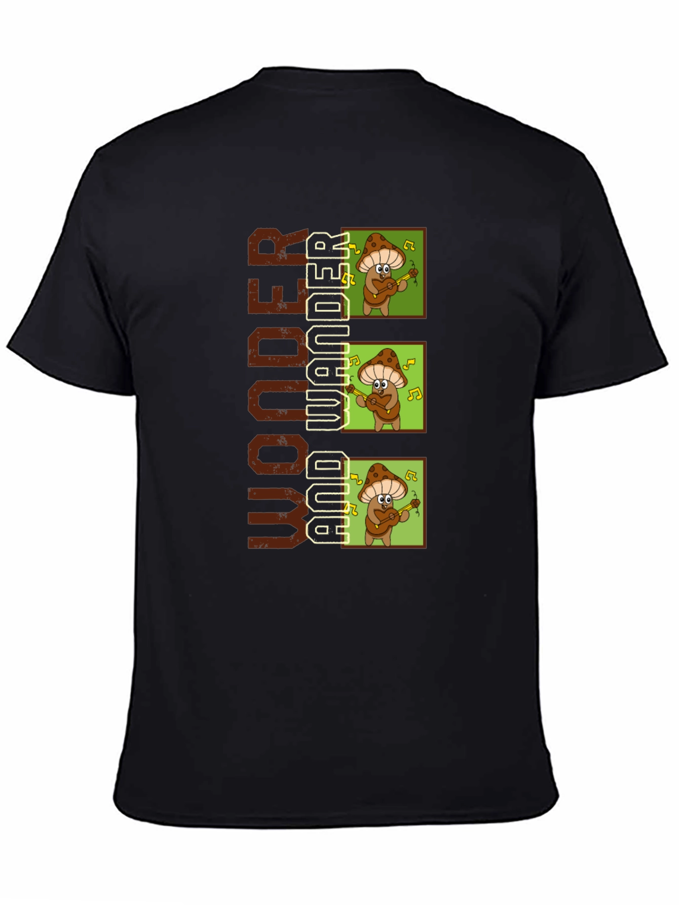 Black Wonder and Wander Mushroom Music T-Shirt view 4