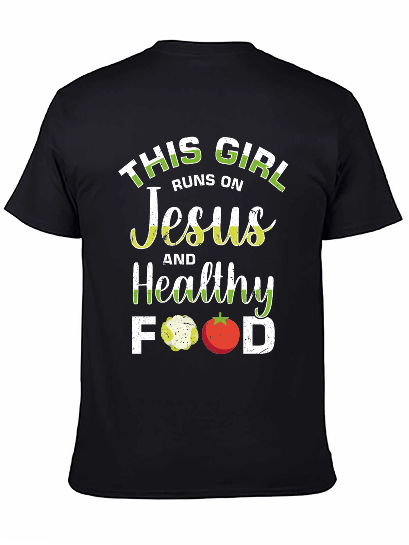 Black This Girl Runs on Jesus and Healthy Food T-Shirt view 4