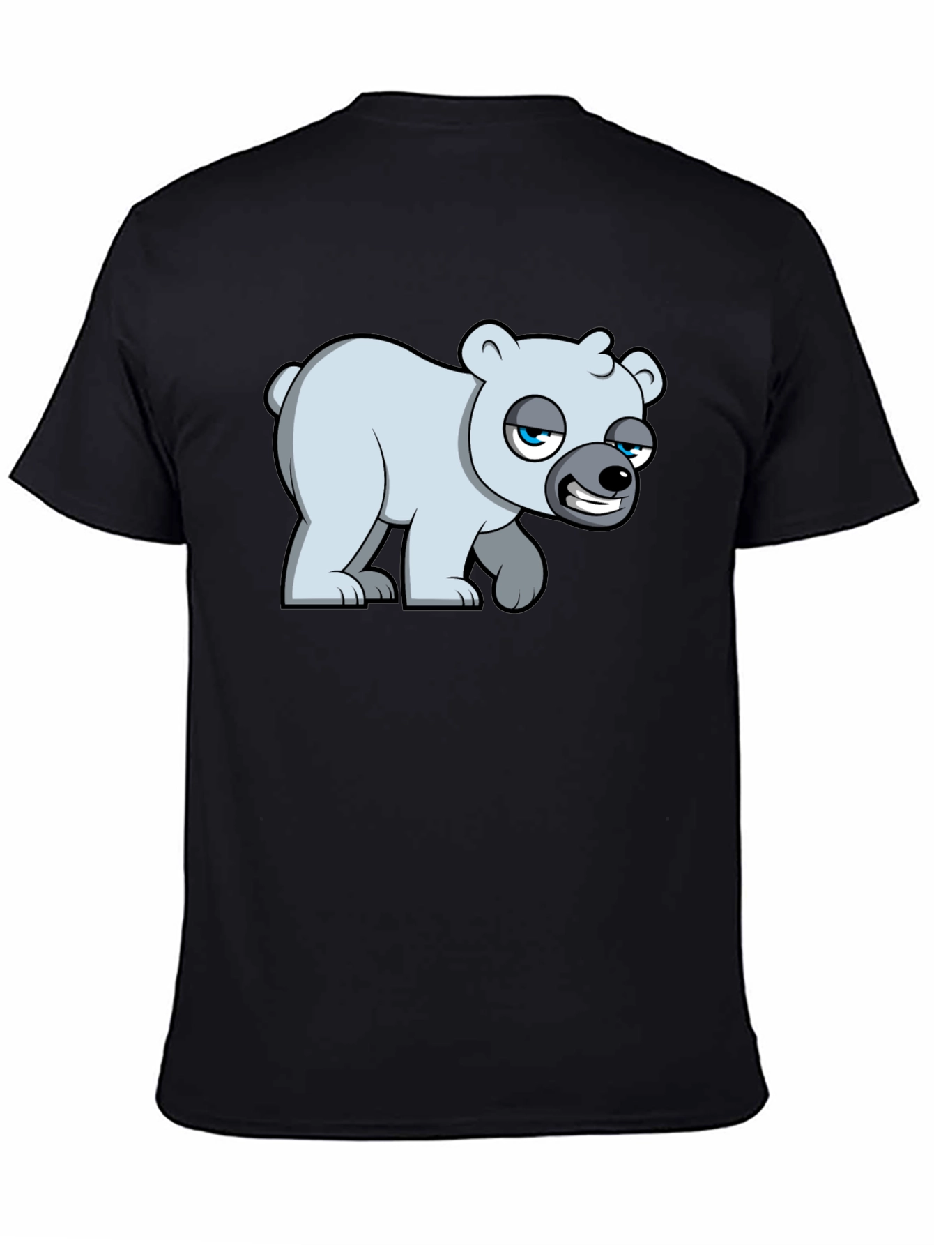 Black Cartoon Polar Bear Graphic T-Shirt - Black Cotton Blend view 4