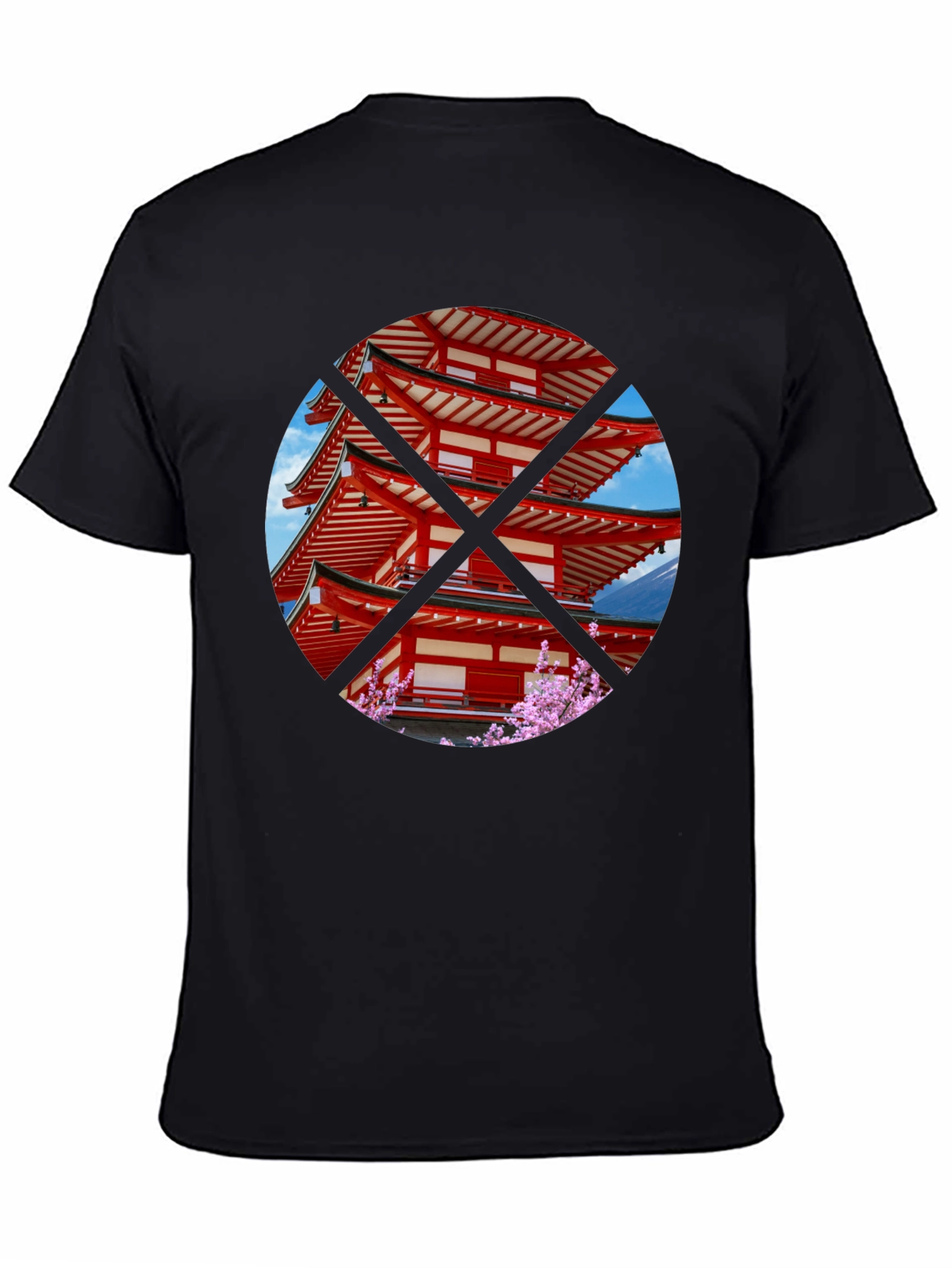 Black Japanese Pagoda T-Shirt - Black Crew Neck Tee view 4