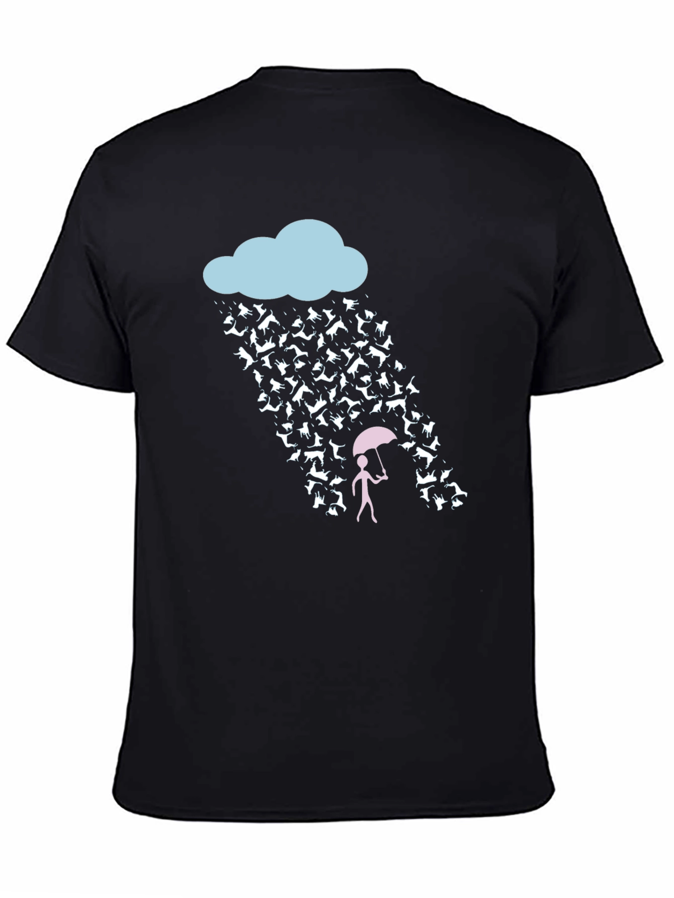 Black Raining Cats and Dogs Funny Graphic Tee view 4